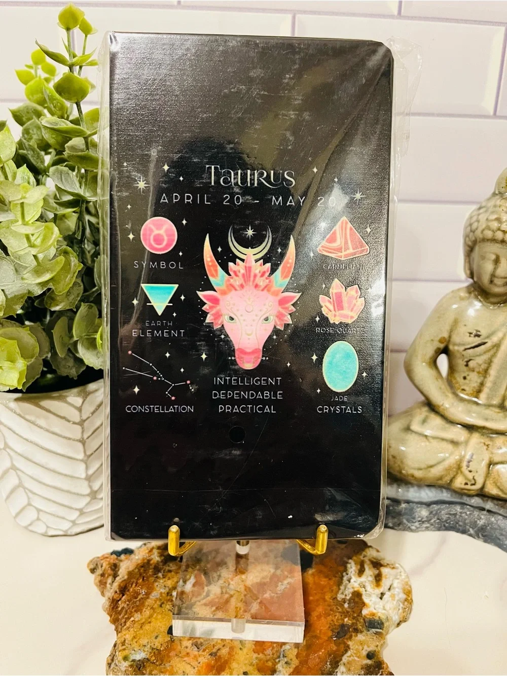 Taurus Zodiac Journal  - Black with Pink & Teal Design